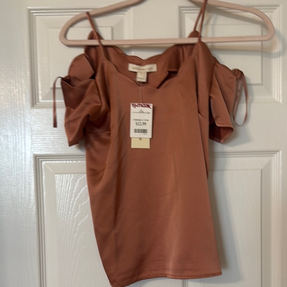 New Women's Satin Cold Shoulder Top - Brown